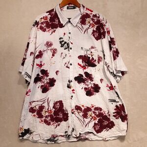 Jogal Mens Short Sleeve Button Shirt Sz.3XL/White-Red Floral Print/Viscose Blend